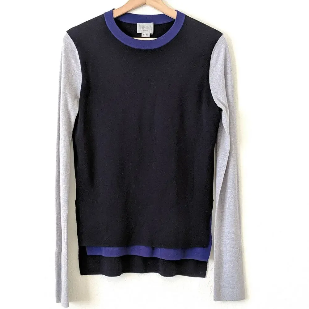 GREY Jason Wu Long Sleeve Sweater Blue Gray‎ Crew Neck Colorblock Small S